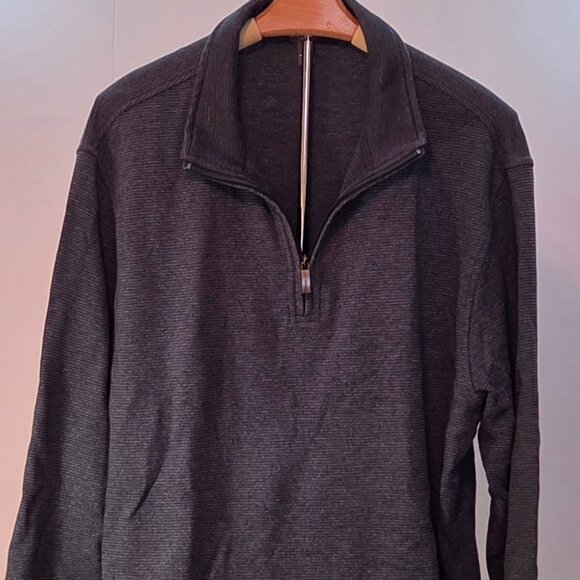 Van Heusen FLEX Quarter Zip Long Sleeve Pullover, Mens LG, Charcoal Gray - Picture 1 of 9